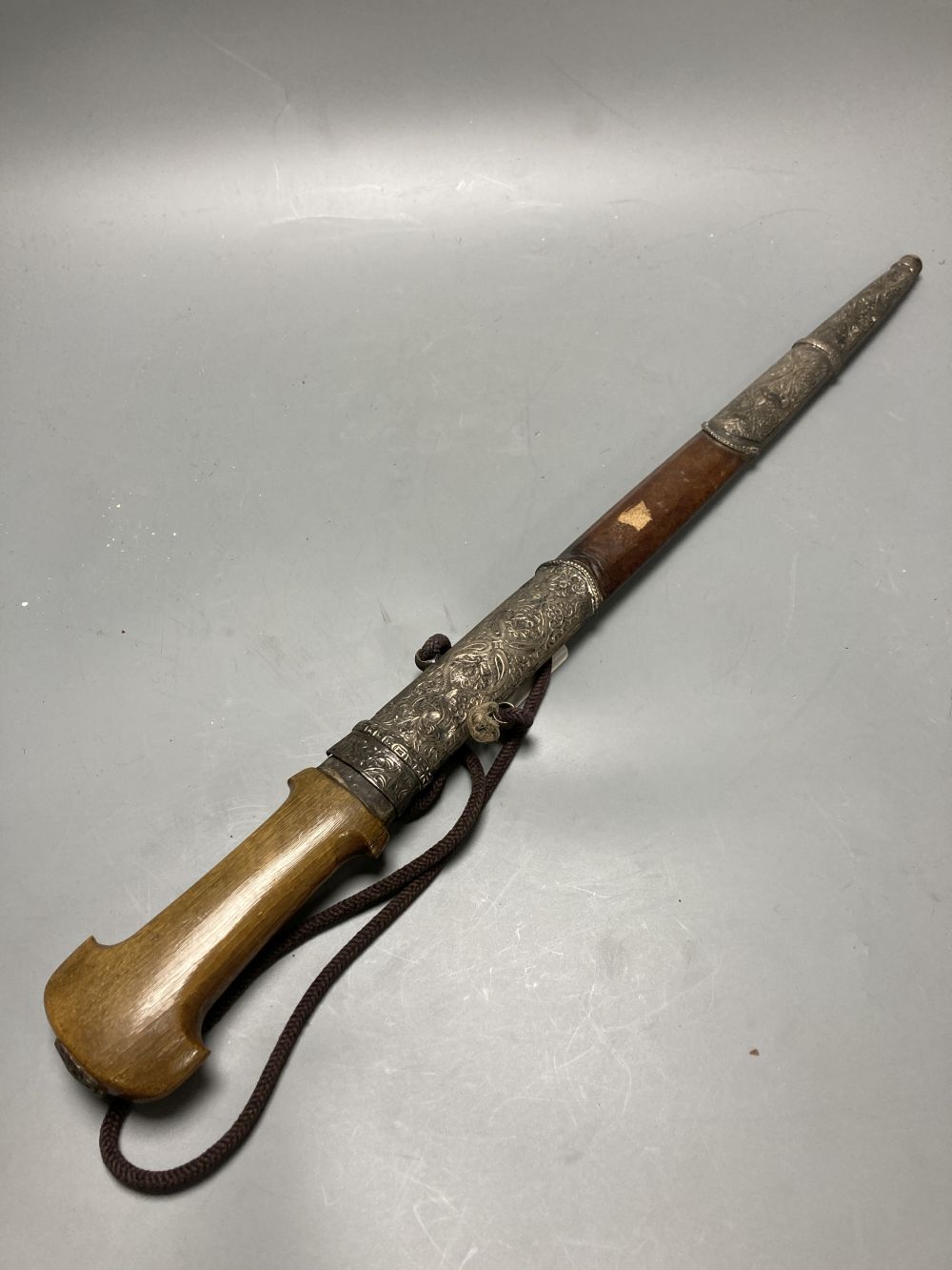 A late 19th century Moroccan rhino horn handled dagger, 57cm